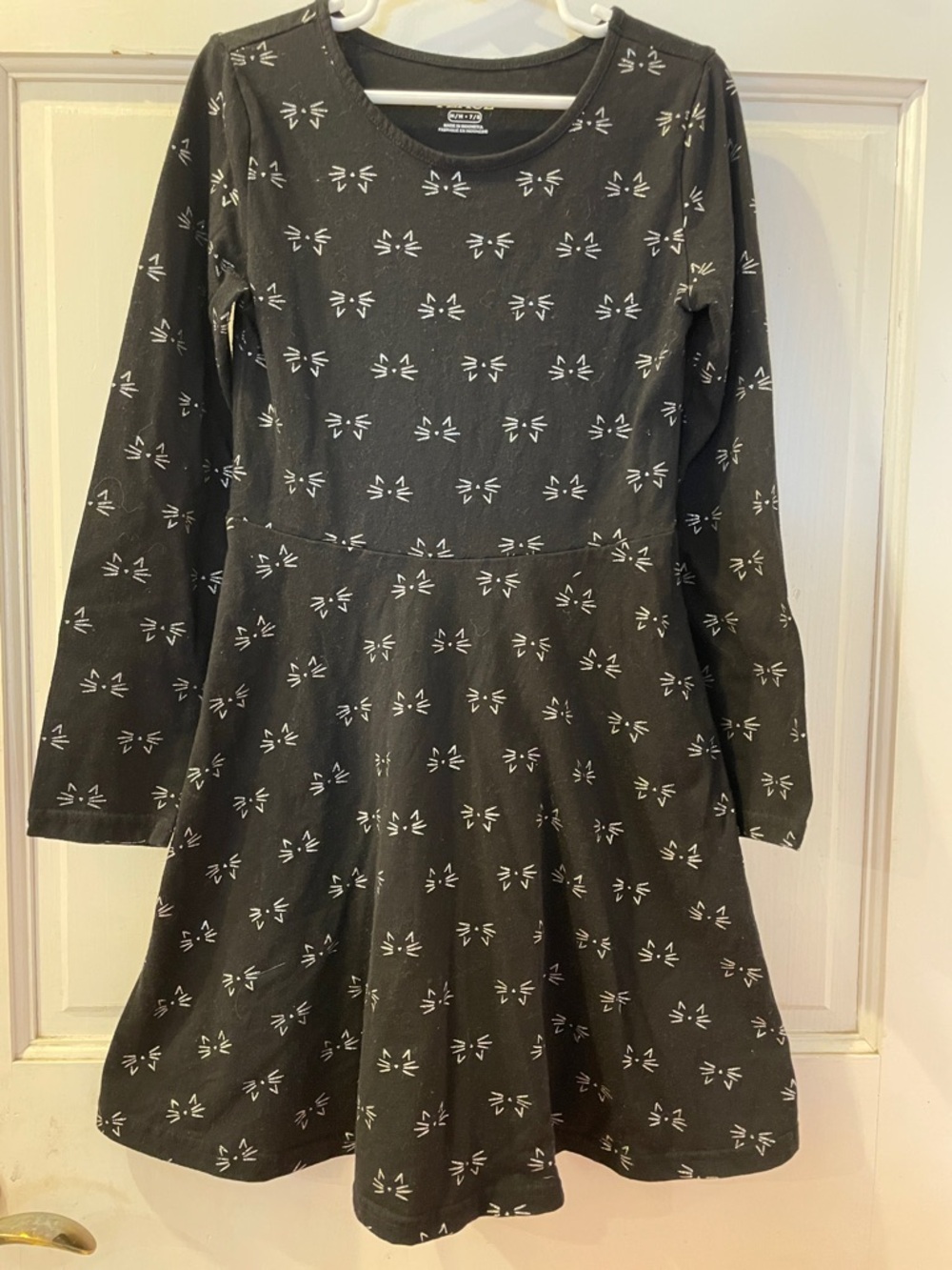The Children's Place Black Long-Sleeve Dress with silver Cat Face Print